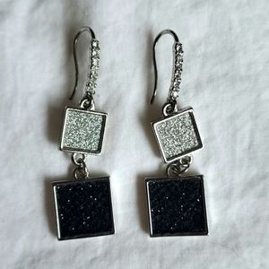 Black and silver druzy earrings